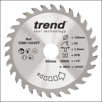 Trend Wood Cordless Circular Saw Blade 125mm X 20mm X 30t - Code CSB/12530T