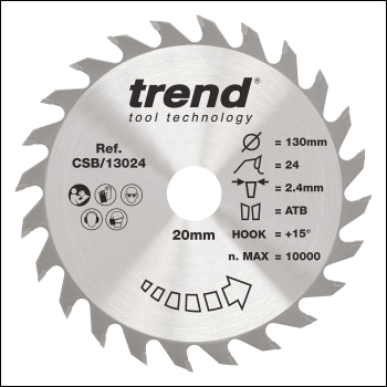 Trend Wood Circular Saw Blade 130mm X 20mm X 24t - Code CSB/13024
