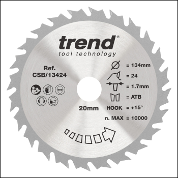 Trend Wood Circular Saw Blade 134mm X 20mm X 24t - Code CSB/13424