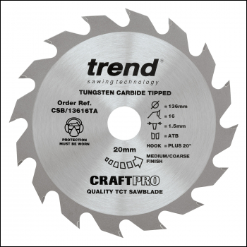 Trend Craft Saw Blade 136 X 16 Teeth X 20 Thin - Code CSB/13616TA