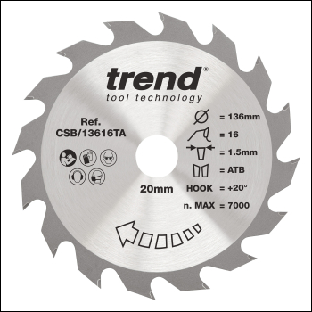 Trend Wood Cordless Circular Saw Blade 136mm X 20mm X 16t - Code CSB/13616TA