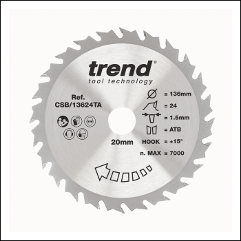 Trend Wood Cordless Circular Saw Blade 136mm X 20mm X 24t - Code CSB/13624TA