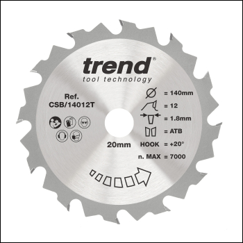 Trend Wood Cordless Circular Saw Blade 140mm X 20mm X 12t - Code CSB/14012T