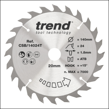 Trend Wood Cordless Circular Saw Blade 140mm X 20mm X 24t - Code CSB/14024T