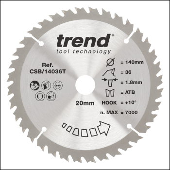 Trend Wood Cordless Circular Saw Blade 140mm X 20mm X 36t - Code CSB/14036T