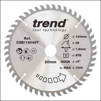Trend Wood Cordless Circular Saw Blade 140mm X 20mm X 48t - Code CSB/14048T