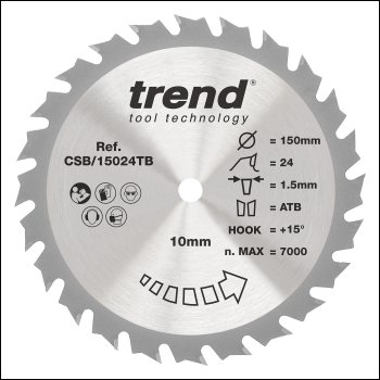 Trend Wood Cordless Circular Saw Blade 150mm X 10mm X 24t - Code CSB/15024TB