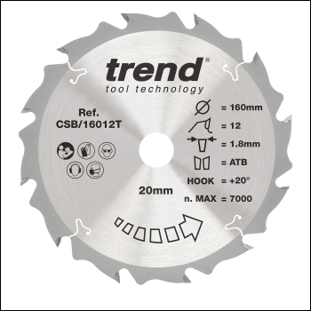 Trend Wood Cordless Circular Saw Blade 160mm X 20mm X 12t - Code CSB/16012T