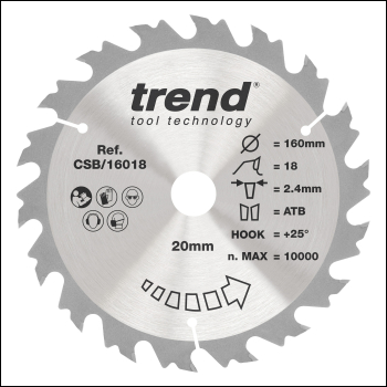 Trend Wood Circular Saw Blade 160mm X 20mm X 18t - Code CSB/16018