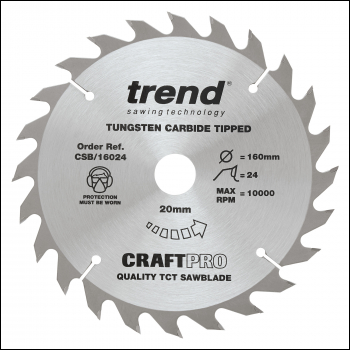 Trend Craft Pro 160mm Diameter 20mm Bore 24 Tooth Combination Cut Saw Blade For Hand Held Circular Saws - Code CSB/16024
