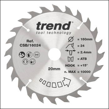 Trend Craft Pro 160mm Diameter 20mm Bore 24 Tooth Combination Cut Saw Blade For Hand Held Circular Saws - Code CSB/16024