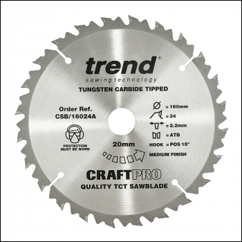 Trend Craft Saw Blade 160mm X 24 Teeth X 20mm - Code CSB/16024A
