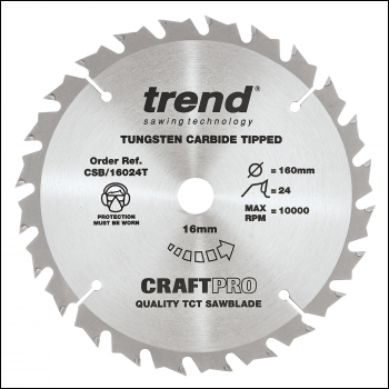 Trend Wood Cordless Circular Saw Blade 160mm X 16mm X 24t - Code CSB/16024T