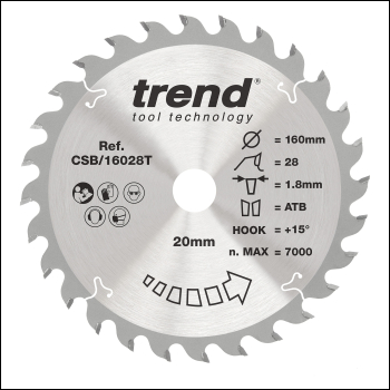 Trend Wood Cordless Circular Saw Blade 160mm X 20mm X 28t - Code CSB/16028T