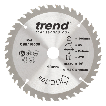 Trend Wood Circular Saw Blade 160mm X 20mm X 36t - Code CSB/16036