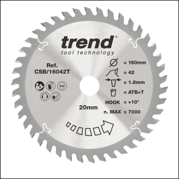 Trend Wood Cordless Circular Saw Blade 160mm X 20mm X 42t - Code CSB/16042T