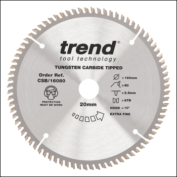 Trend Wood Circular Saw Blade 160mm X 20mm X 80t - Code CSB/16080