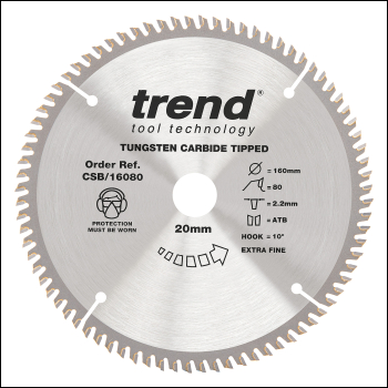 Trend Craft Pro 160mm Diameter 20mm Bore 60 Tooth Fine Finish Cut Saw Blade For Hand Held Circular Saws - Code CSB/16080