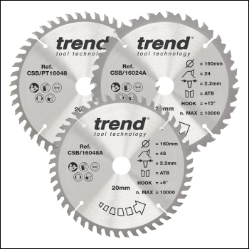 Trend Wood Circular Saw Blade 160mm X 20mm X 24/48t, 3 Pack - Code CSB/160/3PK/A