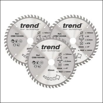Trend Wood Circular Saw Blade 160mm X 20mm X 48t, 3 Pack - Code CSB/160/3PK