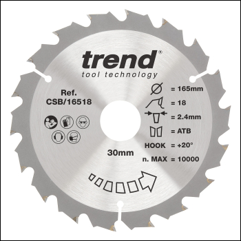 Trend Wood Circular Saw Blade 165mm X 30mm X 18t - Code CSB/16518