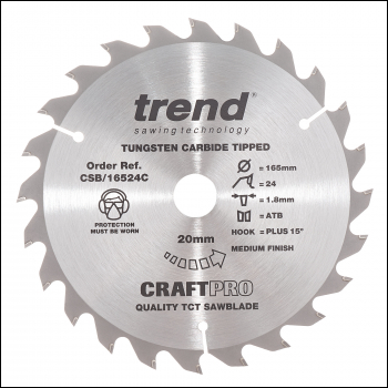 Trend Craft Saw Blade 165mm X 24 Teeth X 20mm - Code CSB/16524C