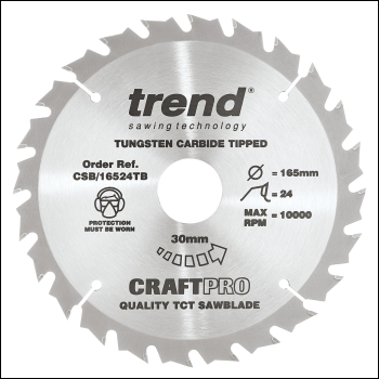 Trend Wood Cordless Circular Saw Blade 165mm X 30mm X 24t - Code CSB/16524TB