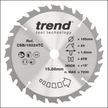 Trend Wood Cordless Circular Saw Blade 165mm X 15.88mm X 24t - Code CSB/16524TC