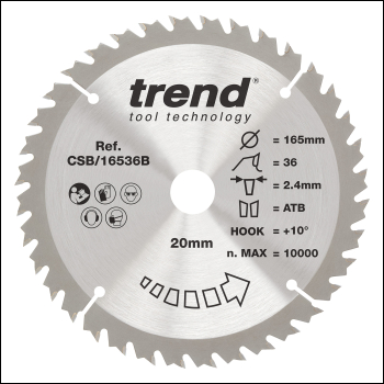 Trend Wood Circular Saw Blade 165mm X 20mm X 36t - Code CSB/16536B