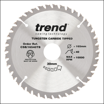 Trend Wood Cordless Circular Saw Blade 165mm X 30mm X 40t - Code CSB/16540TB