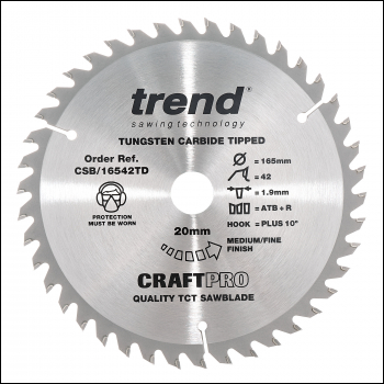 Trend Craft Saw Blade 165mm X 42 Teeth X 20 Thin - Code CSB/16542TD