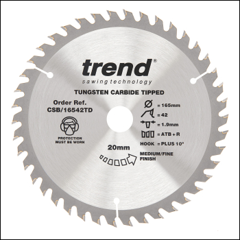 Trend Craft Saw Blade 165mm X 42 Teeth X 20 Thin - Code CSB/16542TD