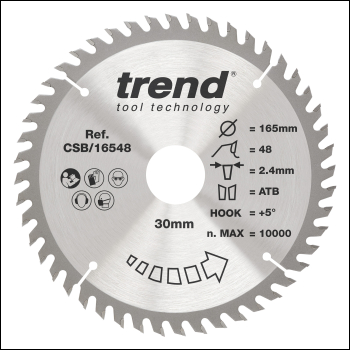 Trend Wood Cordless Circular Saw Blade 162mm X 20mm X 48t - Code CSB/16248