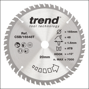 Trend Wood Cordless Circular Saw Blade 165mm X 20mm X 48t - Code CSB/16548T