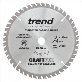 Trend Craft Saw Blade 165mm X 48 Teeth X 15.88 Thin - Code CSB/16548TC