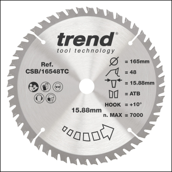 Trend Wood Cordless Circular Saw Blade 165mm X 15.88mm X 48t - Code CSB/16548TC