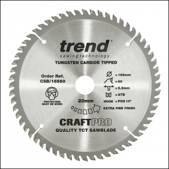 Trend Craft Saw Blade 165mm X 60 Teeth X 20mm - Code CSB/16560