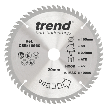 Trend Wood Circular Saw Blade 165mm X 20mm X 60t - Code CSB/16560