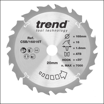 Trend Wood Cordless Circular Saw Blade 168mm X 20mm X 16t - Code CSB/16816T