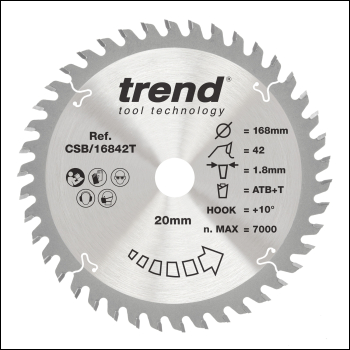 Trend Wood Cordless Circular Saw Blade 168mm X 20mm X 42t - Code CSB/16842T