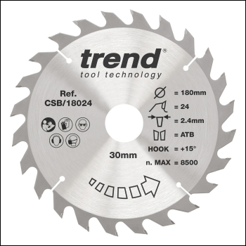 Trend Wood Circular Saw Blade 180mm X 30mm X 24t - Code CSB/18024