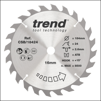 Trend Wood Circular Saw Blade 184mm X 16mm X 24t - Code CSB/18424