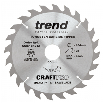 Trend Craft Saw Blade 184mm X 24 Teeth X 30mm - Code CSB/18424A