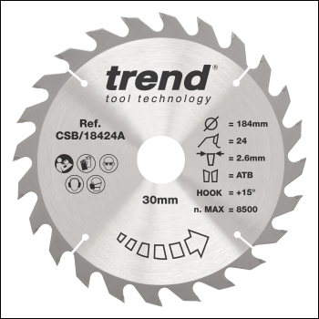 Trend Wood Circular Saw Blade 184mm X 30mm X 24t - Code CSB/18424A