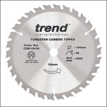 Trend Wood Circular Saw Blade 184mm X 16mm X 30t - Code CSB/18430