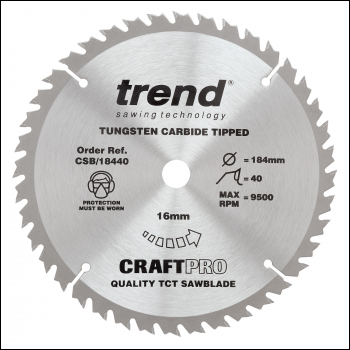 Trend Craft Saw Blade 184mm X 40 Teeth X 16mm - Code CSB/18440