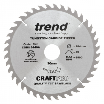 Trend Craft Saw Blade 184mm X 40 Teeth X 30mm - Code CSB/18440A