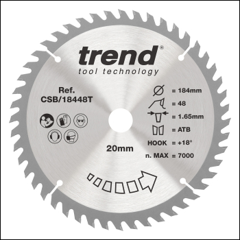 Trend Wood Cordless Circular Saw Blade 184mm X 20mm X 48t - Code CSB/18448T