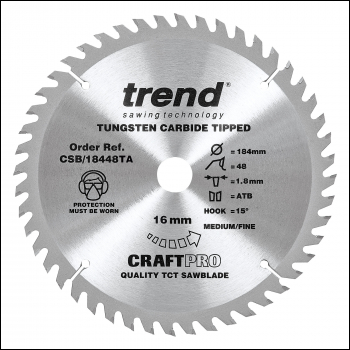 Trend Craft Saw Blade 184mm X 48 Teeth X 16 Thin - Code CSB/18448TA
