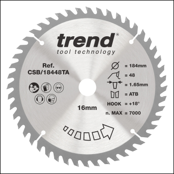 Trend Wood Cordless Circular Saw Blade 184mm X 16mm X 48t - Code CSB/18448TA